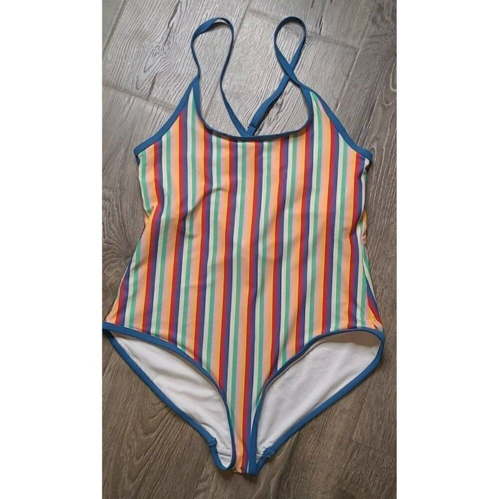 Hanna Anderson Strappy One-Piece Strpied Swimsuit Women's Size Medium